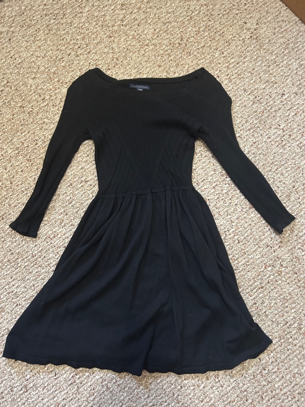 American Eagle Outfitters Black Long-Sleeve Fit & Flare Dress